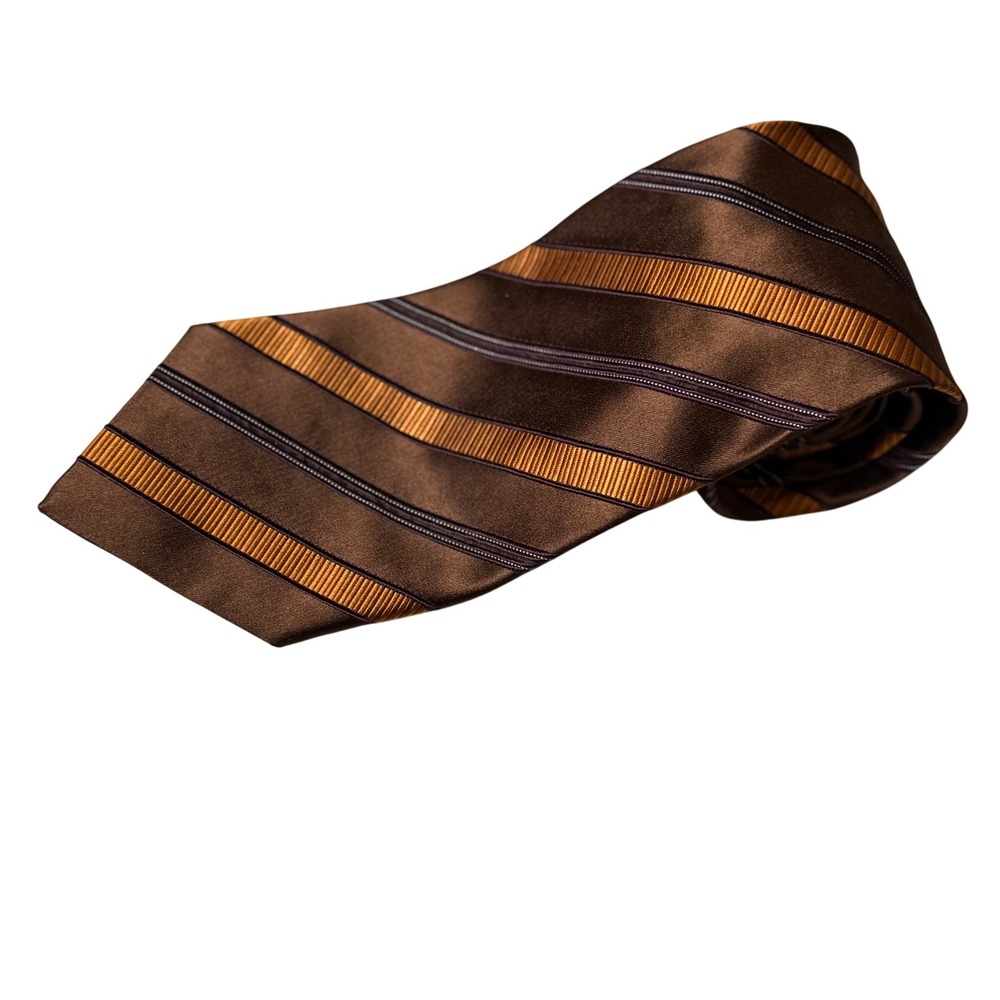 Ermenegildo Zegna Necktie Mens OS Brown NWT Silk Blend Striped 204ZKU21-1US-G